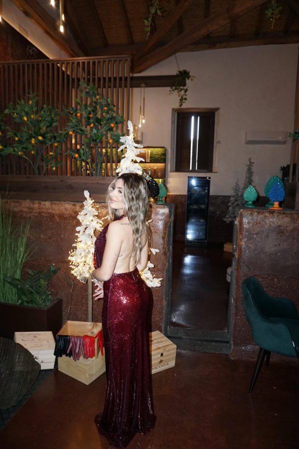 Abito Lungo Borgogna in Paillettes