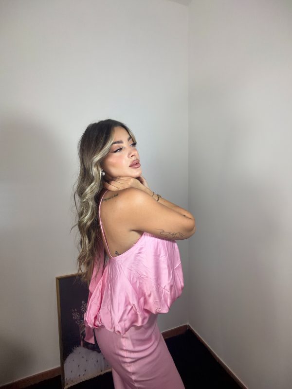 Abito lungo elegante rosa in raso Elizabeth Rose