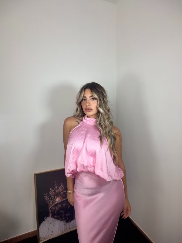 Abito lungo elegante rosa in raso Elizabeth Rose