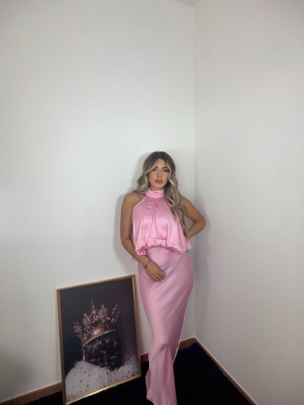 Abito lungo elegante rosa in raso Elizabeth Rose